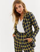 Heartbreak Belted Blazer In Navy And Yellow Check