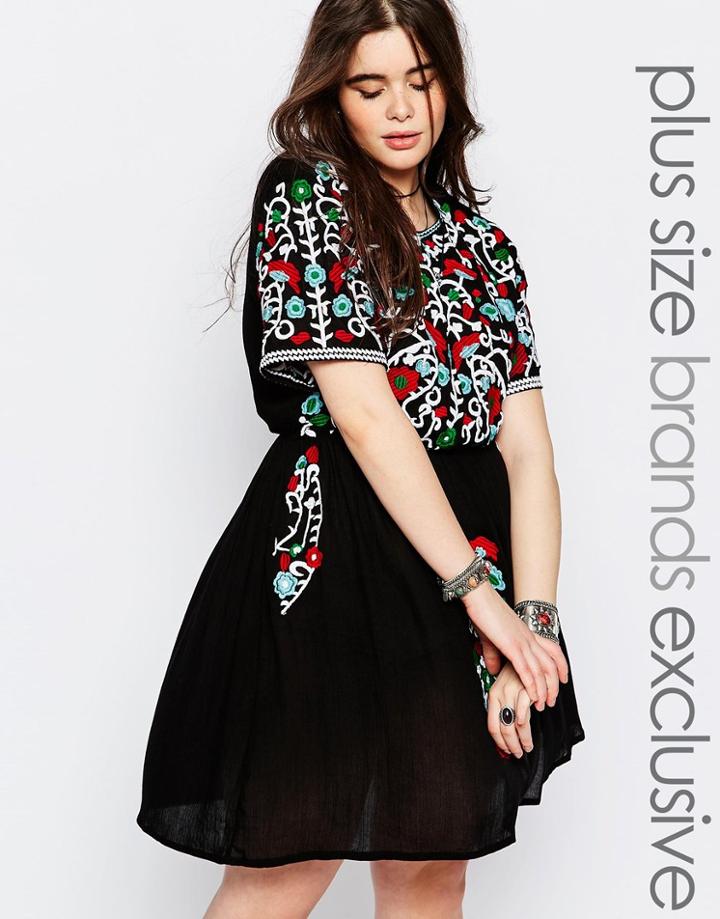 Alice & You Folk Embroidered Skater Dress - Black