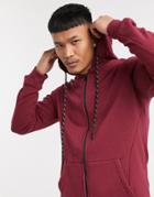 Bershka Zip Through Coordinating Hoodie In Burgundy-red