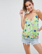 Asos Double Layer Cami In Bright Floral - Multi