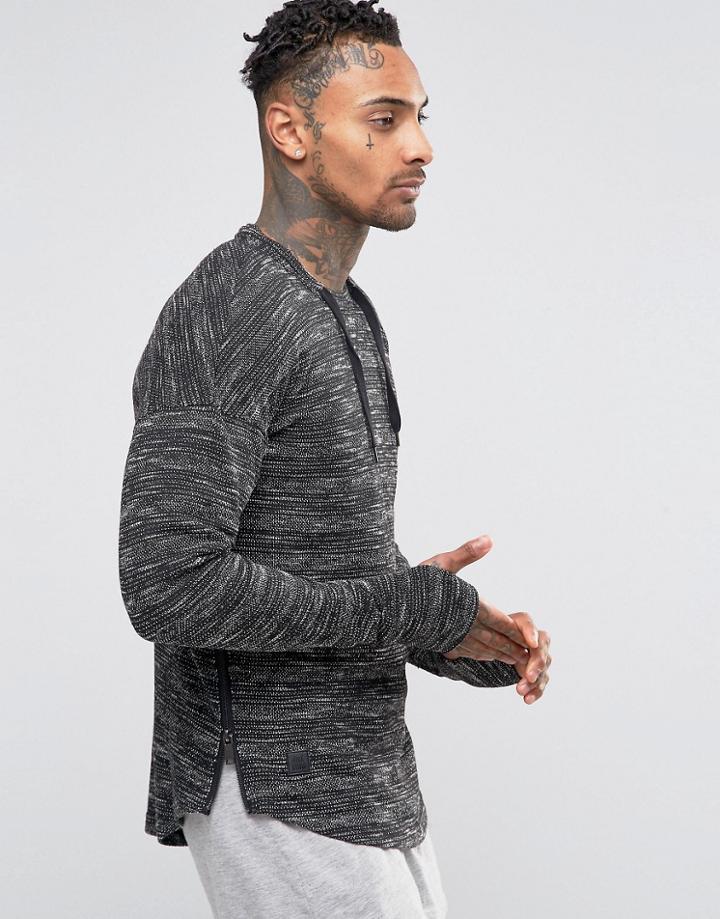 Black Kaviar Longline Sweatshirt With Side Zips - Black