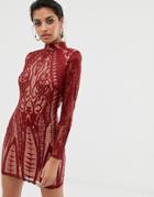 Missguided Lace Paneled Bodycon Dress - Red