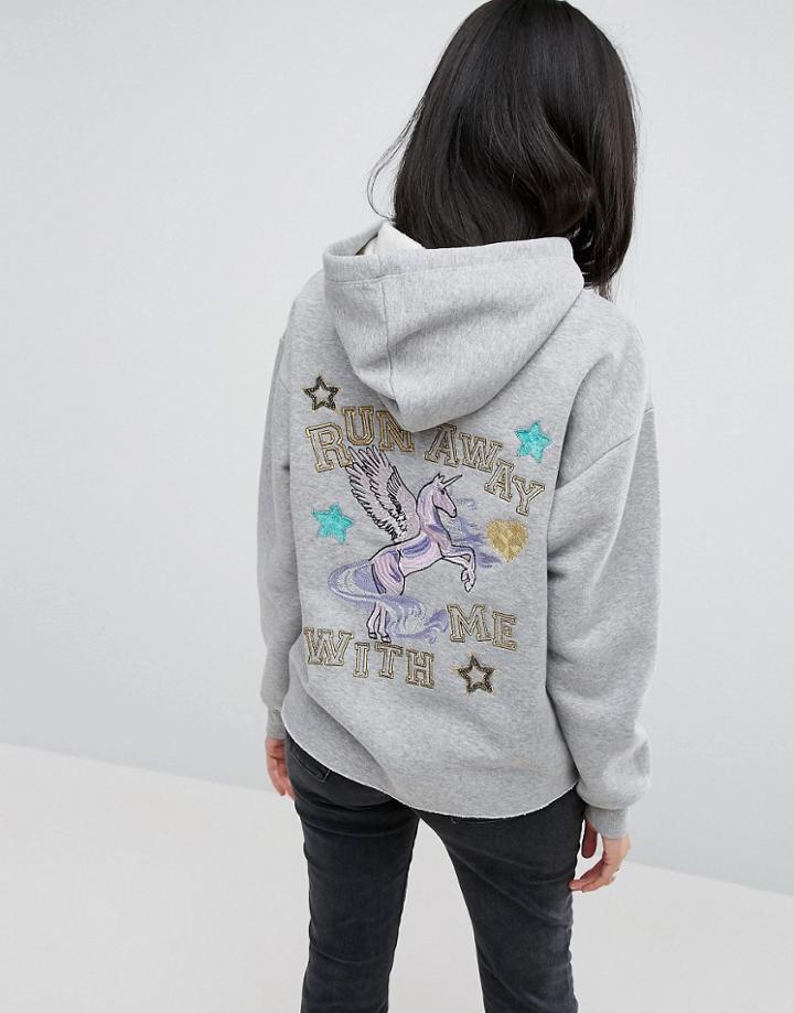 Asos Hoodie With Customized Embroidery And Badges - Gray