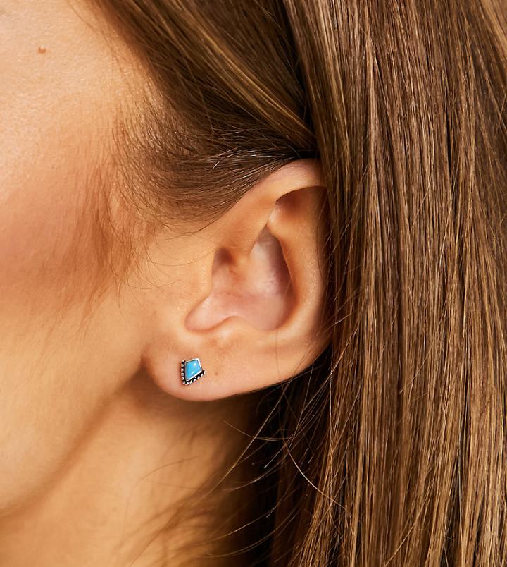Kingsley Ryan Turquoise Diamond Stud Earrings In Sterling Silver