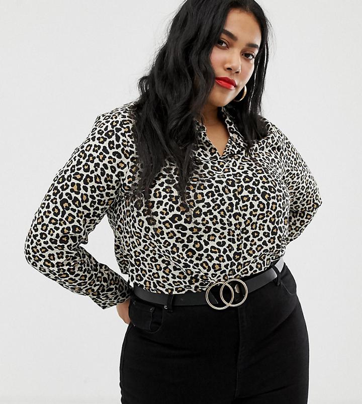 Brave Soul Plus Leopard Print Long Sleeved Shirt - Multi