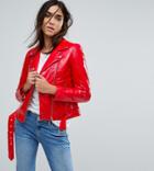 Warehouse Vinyl Faux Leather Jacket - Red