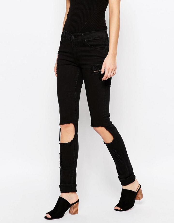 Cheap Monday Tight Skinny Jeans With Destroy Knees - Black
