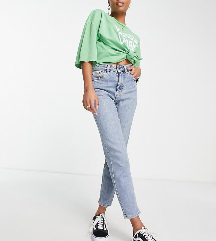 Topshop Petite Premium Mom Cotton Blend Jean In Bleach-blue