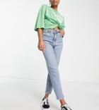 Topshop Petite Premium Mom Cotton Blend Jean In Bleach-blue