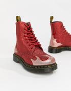 Dr Martens 1460 Pascal Red Glitter Flame Flat Ankle Boots - Cream