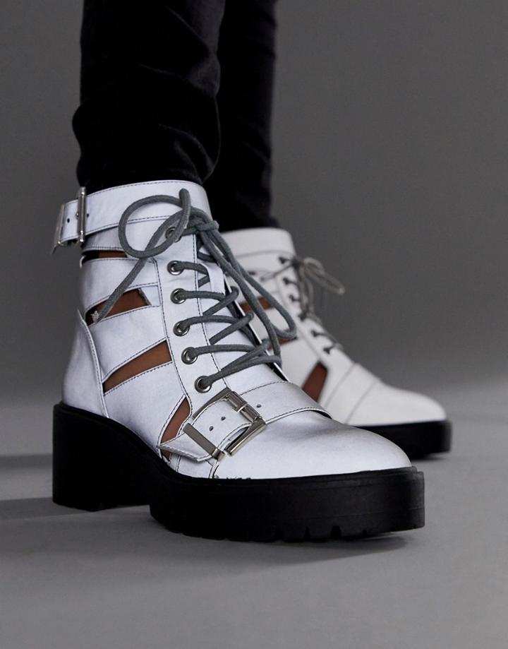 Asos Design Rion Chunky Cut Out Boots In Reflective-silver