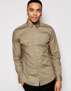 Asos Military Shirt In Skinny Fit Camel With Long Sleeves - Camel