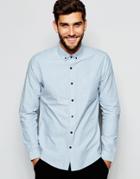 Asos Oxford Shirt In Blue With Contrast Buttons And Long Sleeves - Blue