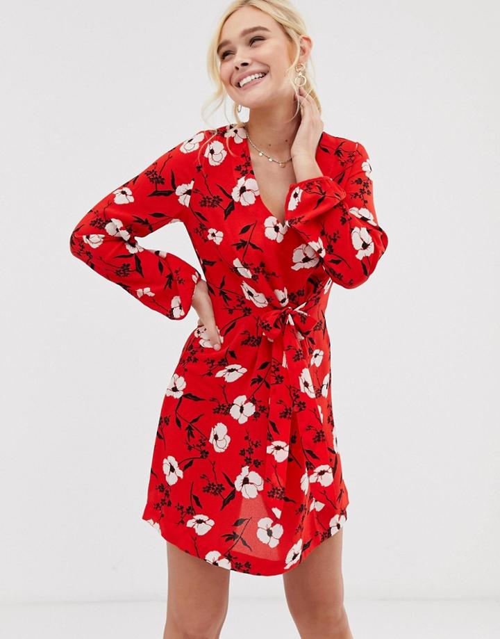 Gilli Wrap Front Mini Dress In Bold Floral - Red