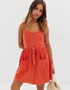 Miss Selfridge Cami Mini Sundress With Belt In Orange - Orange