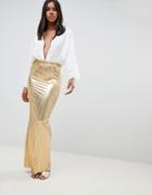 Rare London Metallic Pleated Maxi Skirt - Gold