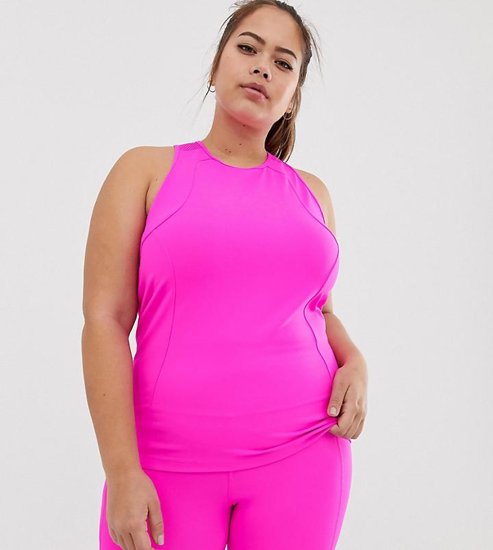 Asos 4505 Curve Neon Pink Mesh Back Tank - Pink