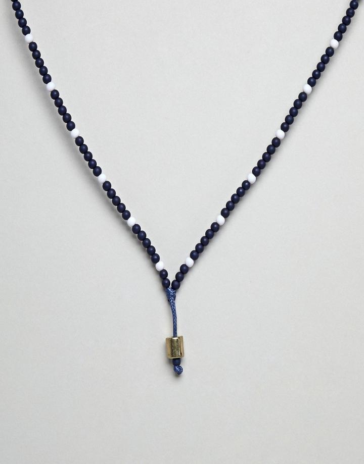 Icon Brand Navy Leather Necklace With Blue & White Beads - Navy