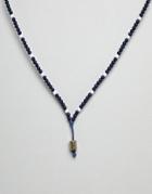 Icon Brand Navy Leather Necklace With Blue & White Beads - Navy