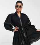 River Island Plus Lace Shirt Smock Mini Beach Dress In Black