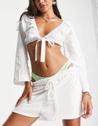 Cotton: On Tie Front Beach Top In White - Part Of A Set