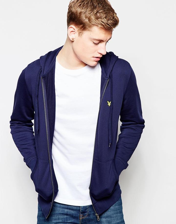 Lyle & Scott Zip Up Hoodie In Navy - Navy