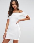 Asos Super Soft Deep Bardot Mini Bodycon Dress - Cream