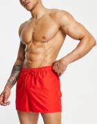 Asos Design Short Length Swim Shorts In Red