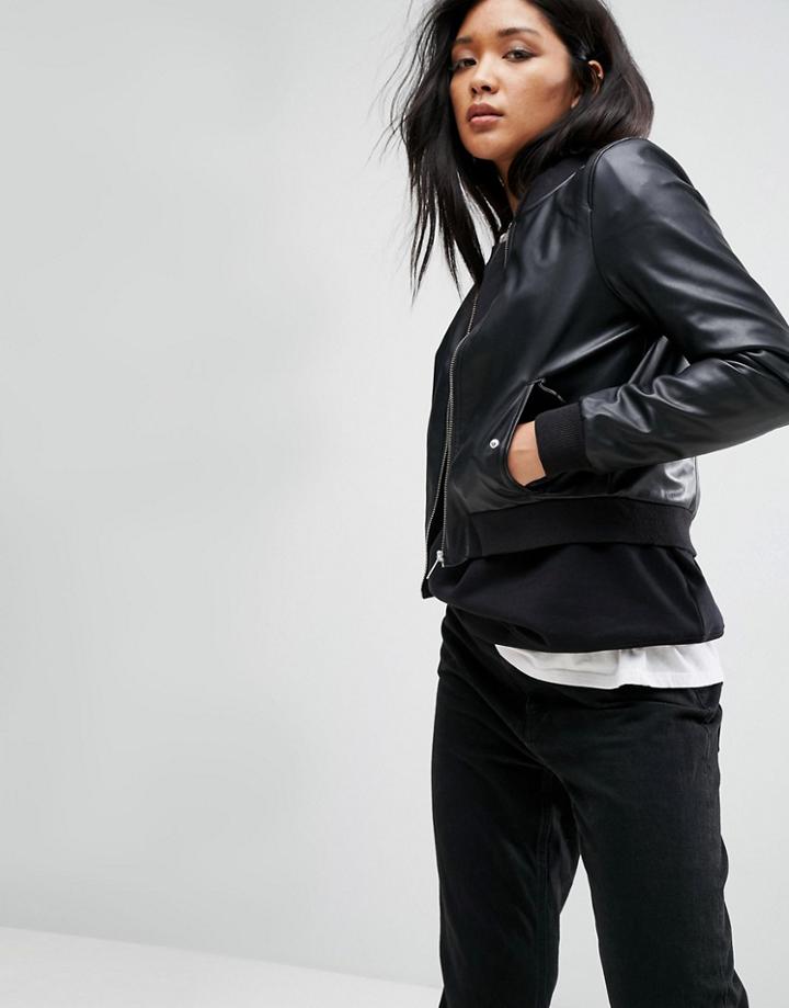 Noisy May Pelu Leatherette Bomber Jacket - Black