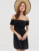 Asos Design Fuller Bust Off Shoulder Mini Sundress With Ruched Bust-black