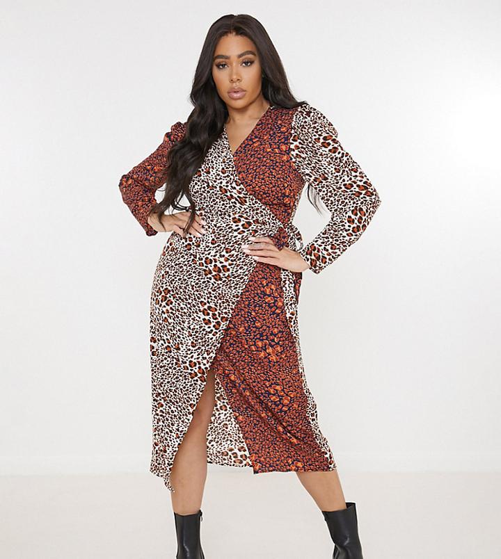 Missguided Plus Mix Print Wrap Dress In Red