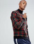 Asos Relaxed Fit Half Zip Sweater In Red Check - Red