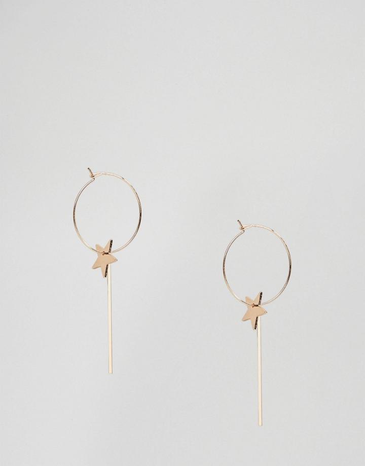 Nylon Drop Hoop Earrings With Star Detail - Gold