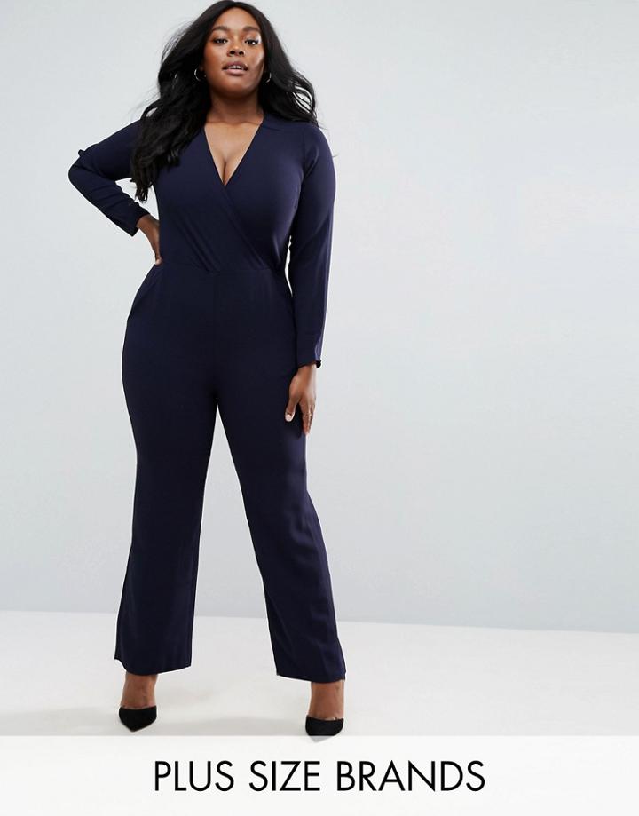 Closet Plus Jumpsuit With Wrap Front - Navy