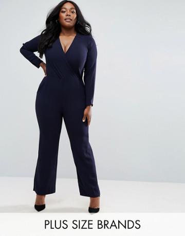 Closet Plus Jumpsuit With Wrap Front - Navy