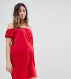 Asos Maternity Off Shoulder Mini Sundreess With Puff Sleeves - Red