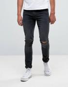 Asos Super Skinny Jeans With Knee Rips In Dark Gray Wash - Gray