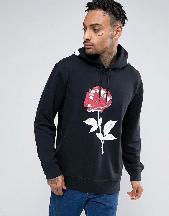 Carhartt Wip Radio Club Hoodie With Rose Print - Black