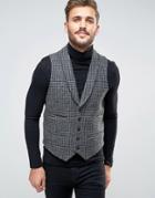 Asos Slim Suit Vest In Harris Tweed Houndstooth 100% Wool - Gray