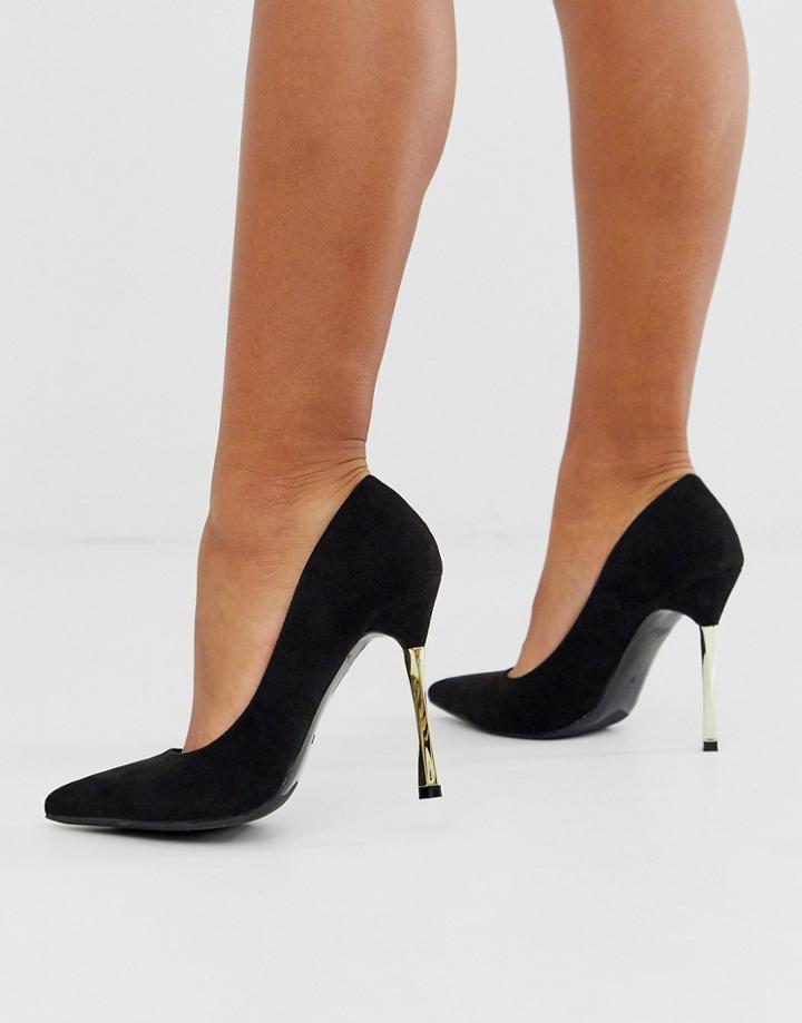 Glamorous Black Pumps With Gold Statement Heel