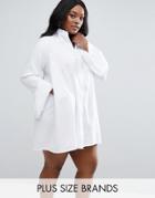 Missguided Plus Frill Sleeve Shirt Dress - White