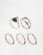 Asos Festival Triangle Ring Pack - Burnished Silver
