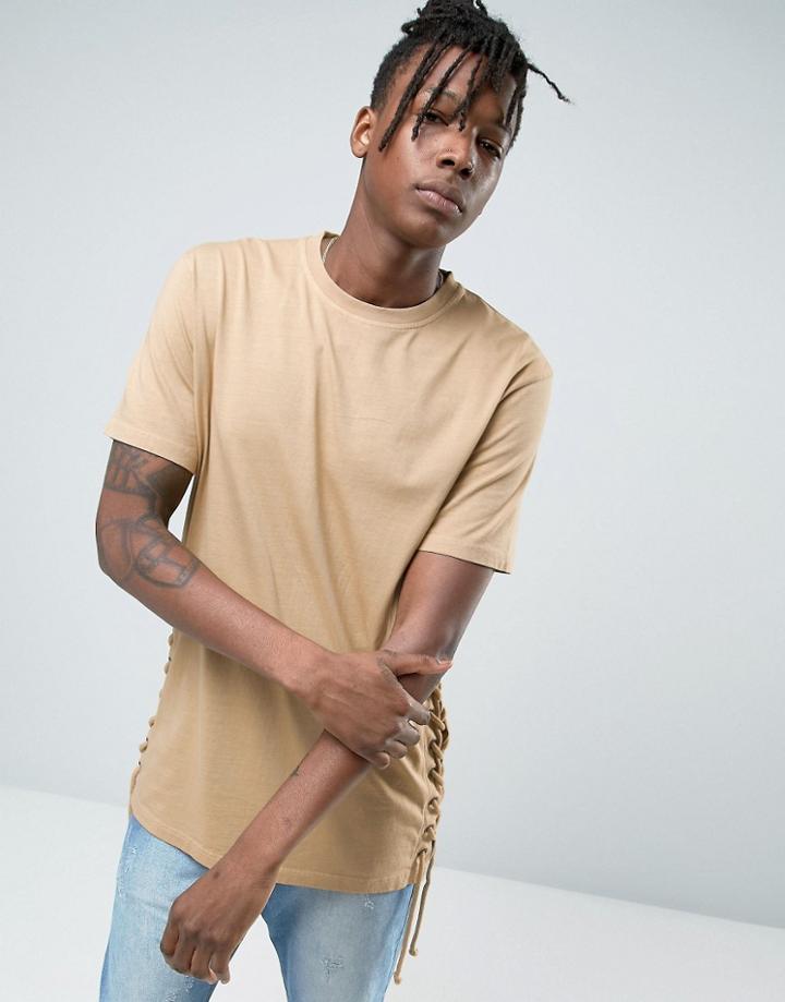 Avior Longline T-shirt With Laced Sides - Stone