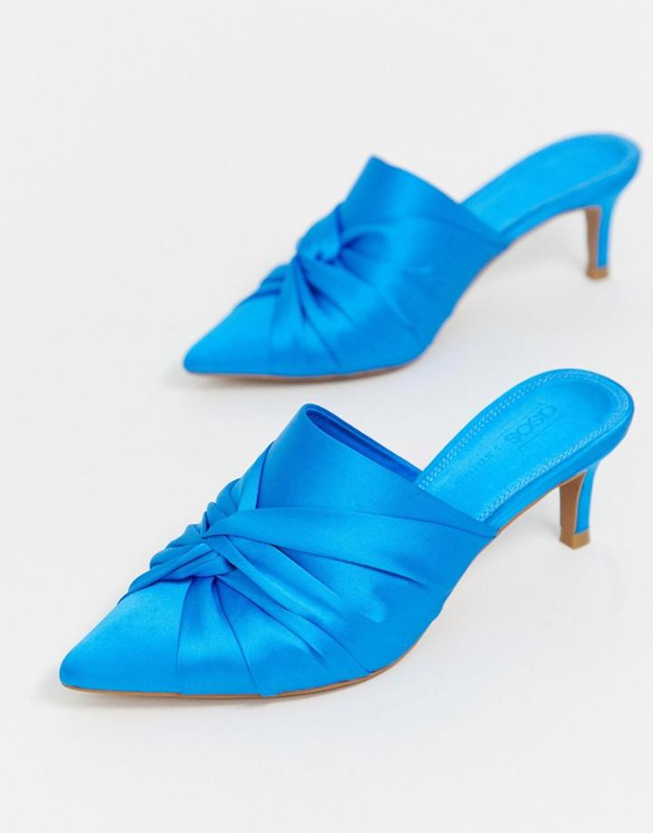 Asos Design Salary Knotted Heeled Mules-blue