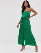 Club L London Plisse Strappy Culotte Jumpsuit-green