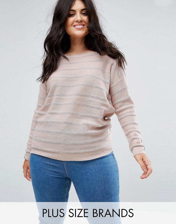Brave Soul Plus Glisten Sweater With Metallic Stripe - Multi