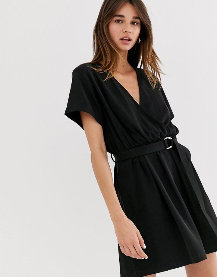 Weekday Belted Mini Wrap Dress In Black - Black