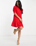 Ax Paris Short Sleeve Smock Dress In Red