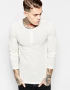 Asos Linen Mix Muscle Long Sleeve Top With Grandad Neck - Beige