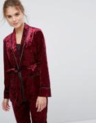 True Decadence Premium Crushed Velvet Tie Waist Suit Top - Red